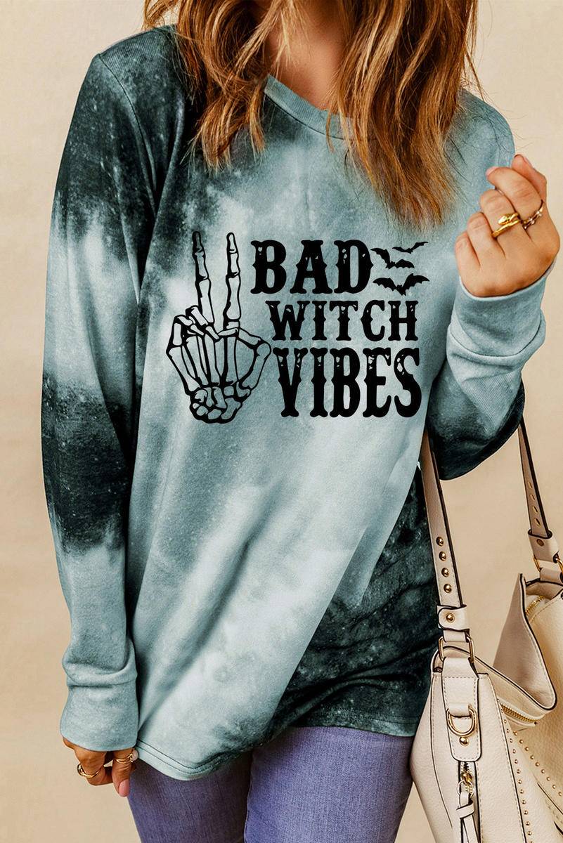 Tie Dye BAD WITCH VIBES Graphic Long Sleeve Top