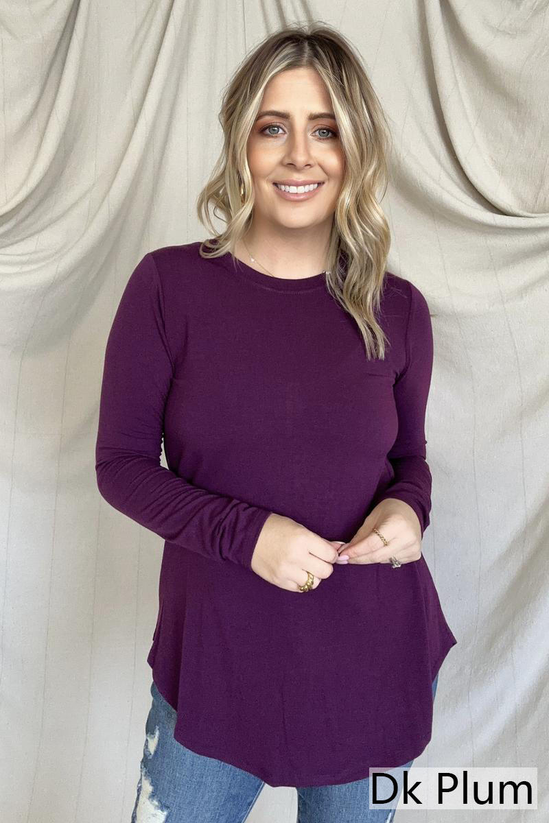 Long Sleeve Round Neck Round Hem Top