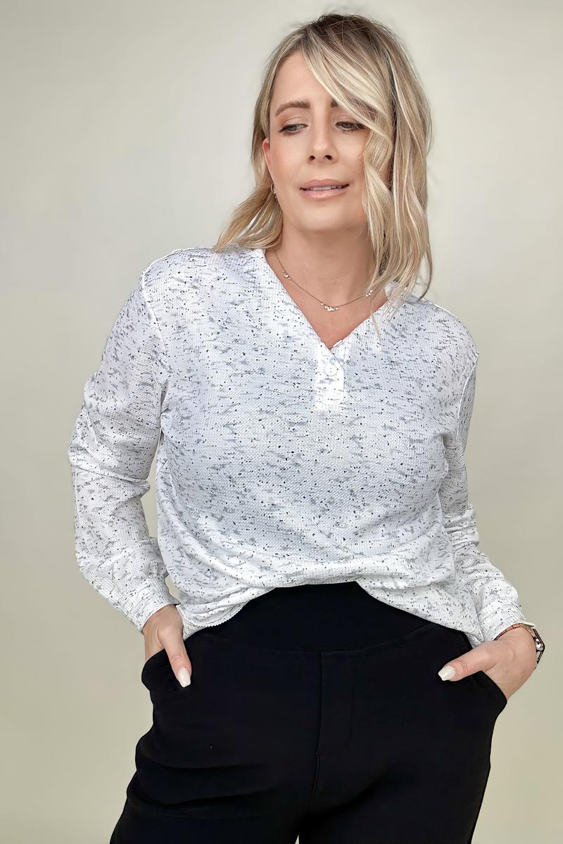 Slouchy Heather Rib Knit Long Sleeve Henley Top