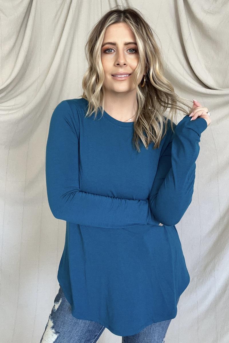Long Sleeve Round Neck Round Hem Top