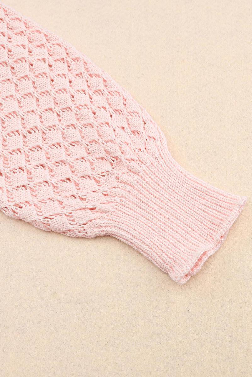 Loose Pointelle Knit Ribbed V Neck Sweater