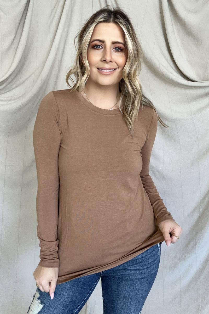 Long Sleeve Round Neck Round Hem Top