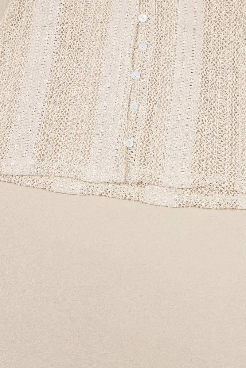 Deep V Long Sleeve Button Up Lace Top