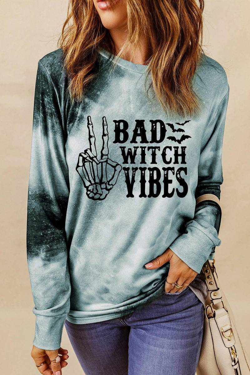 Tie Dye BAD WITCH VIBES Graphic Long Sleeve Top
