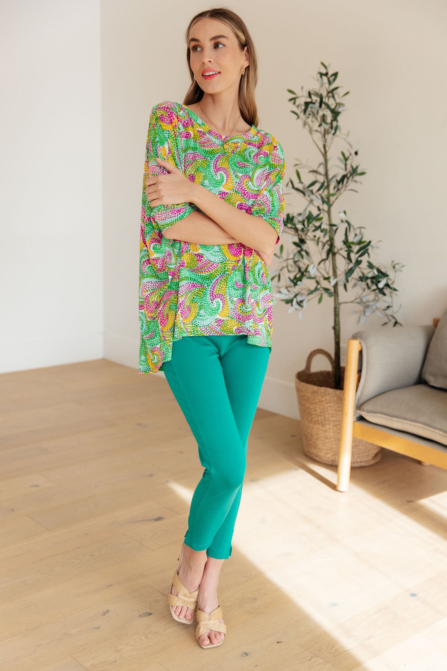 Essential Blouse in Painted Green and Pink