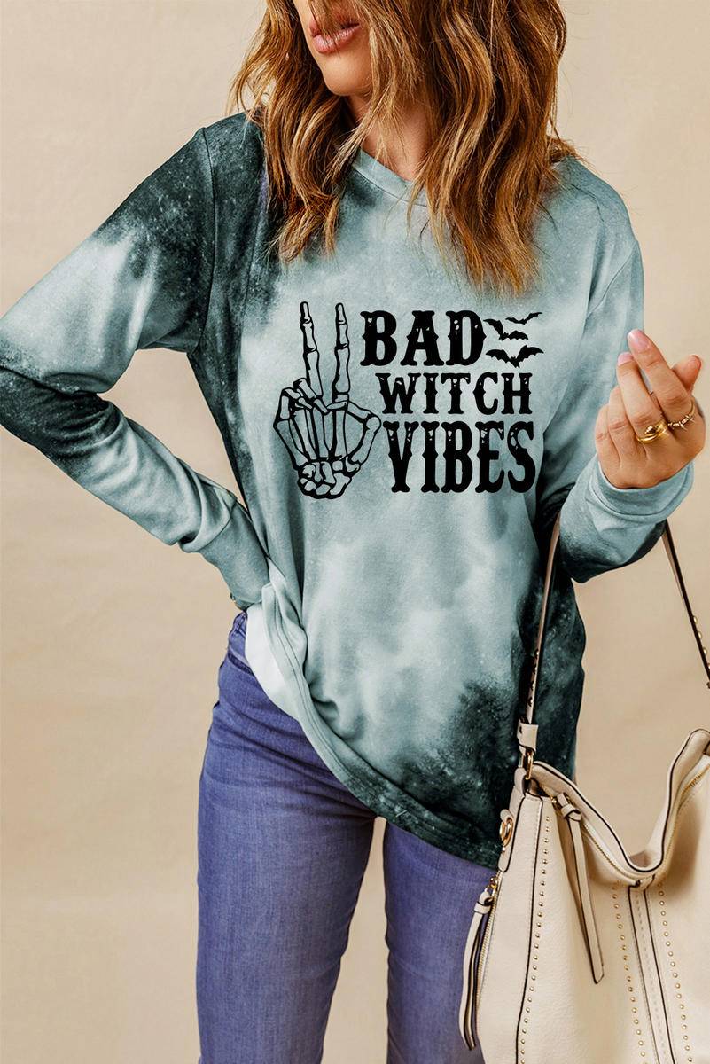 Tie Dye BAD WITCH VIBES Graphic Long Sleeve Top