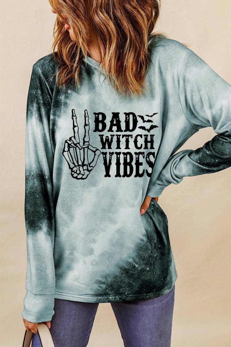 Tie Dye BAD WITCH VIBES Graphic Long Sleeve Top