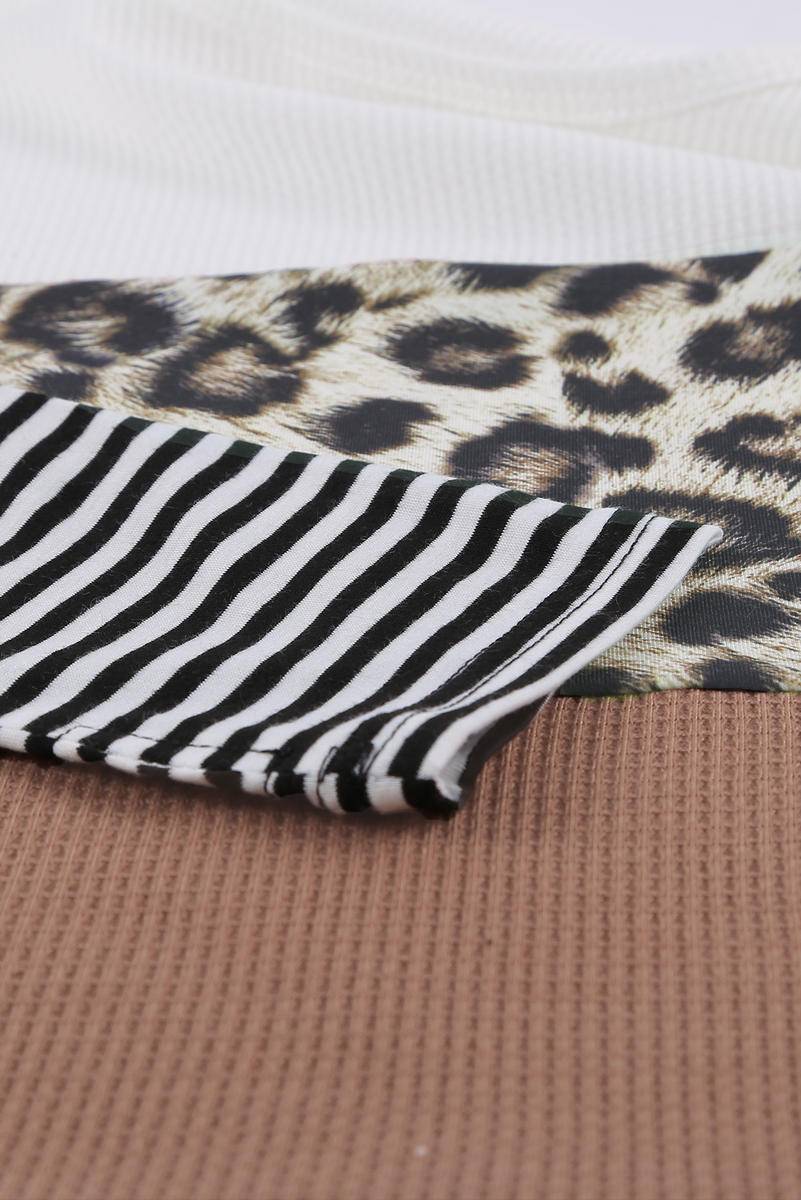 Stripes Leopard Splicing Colorblock Long Sleeve Top