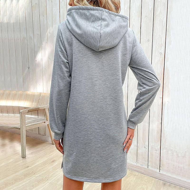 Striped Contrast Long Sleeve Hooded Dress with Pockets