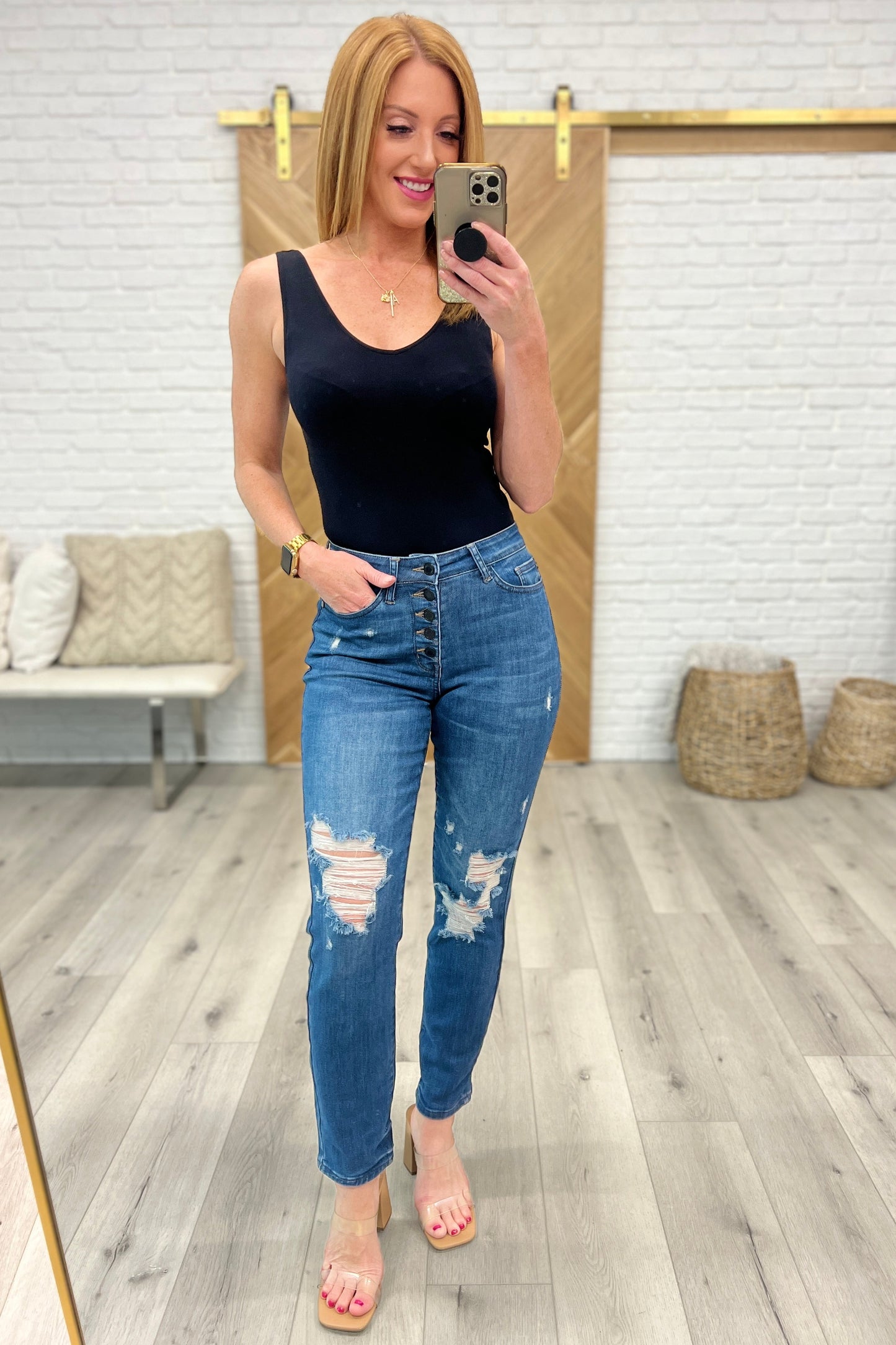 Colt High Rise Button Fly Distressed Boyfriend Jeans