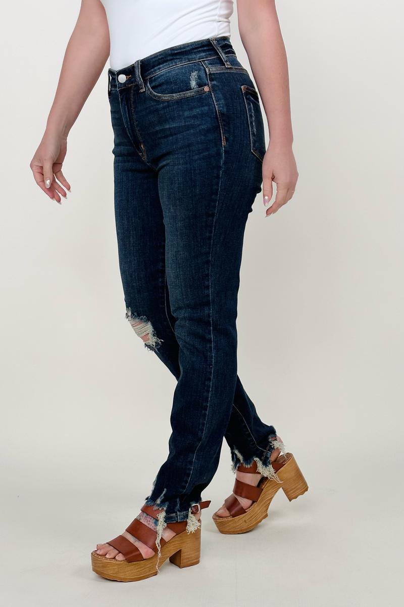 Judy Blue Mid-Rise Chopped Hem Relaxed Skinny Jeans