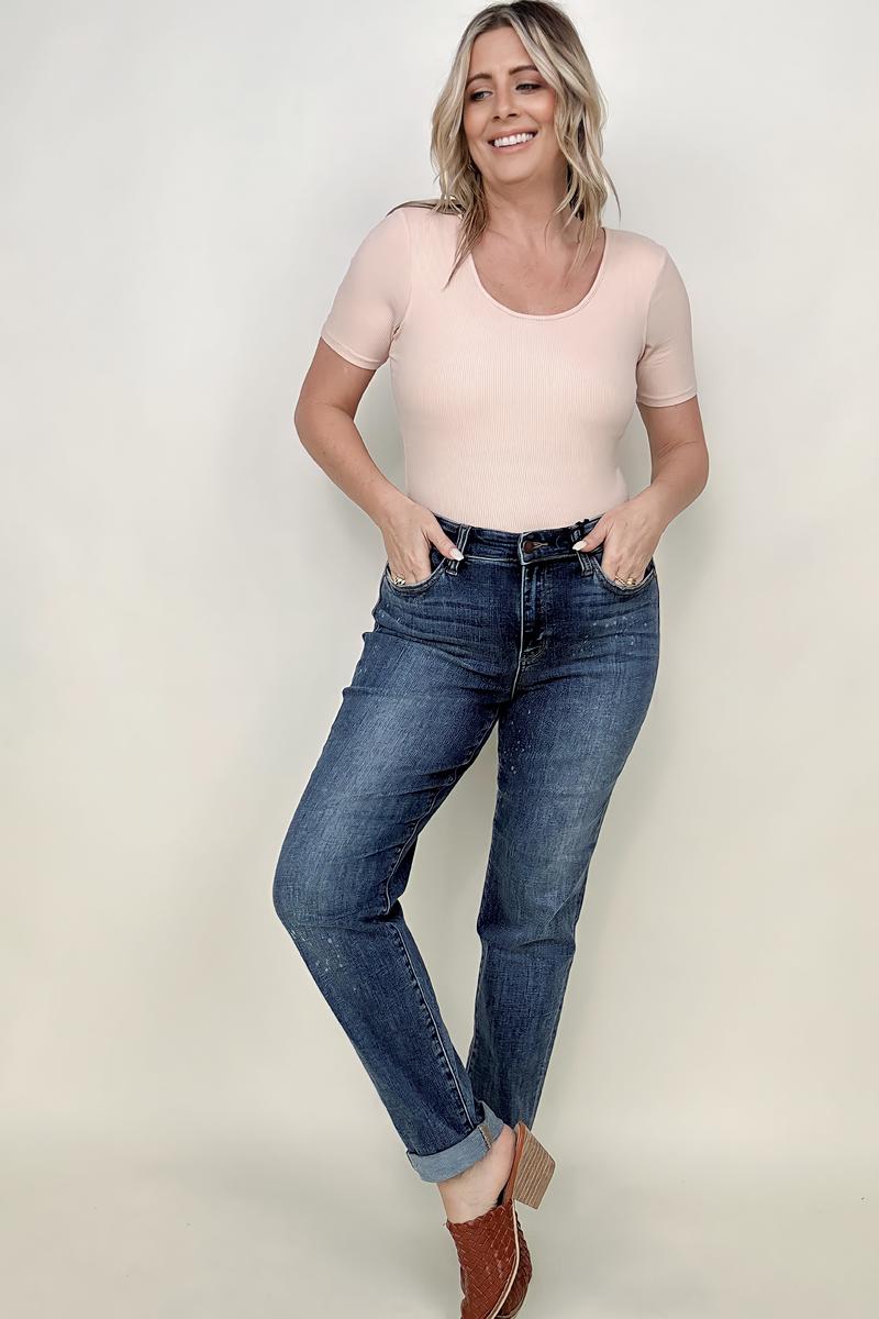 Judy Blue "Skyline" High Rise Bleach Splash Boyfriend Jeans